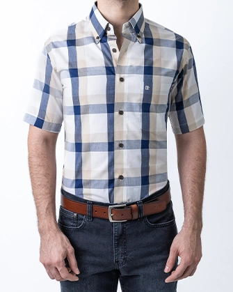 Camisa casual regular fit cuadros khaki
