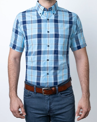 Camisa casual regular fit cuadros celeste