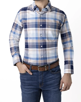 Camisa casual slim fit cuadros azul