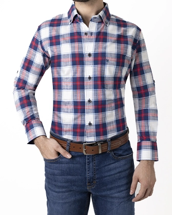 Camisa casual slim fit cuadros rojo