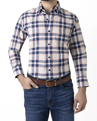 Camisa casual slim fit cuadros anaranjado