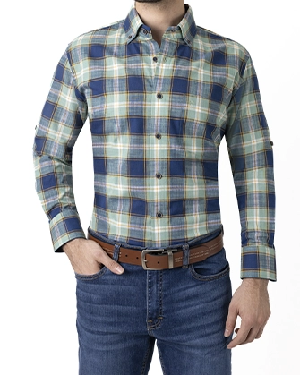 Camisa casual slim fit cuadros verde