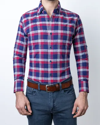 Camisa casual slim fit cuadros azul