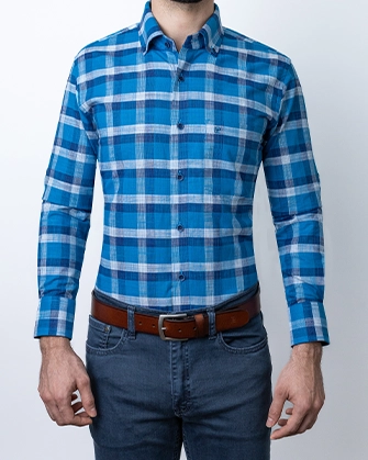 Camisa casual slim fit cuadros celeste aqua