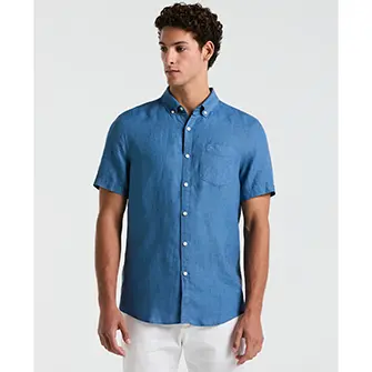 Camisa manga corta lino color azul