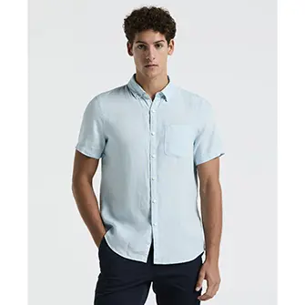Camisa lino manga corta color celeste