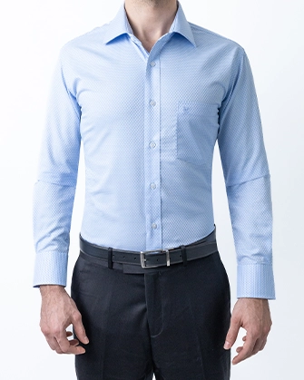 Camisa de vestir slim fit textura bambú celeste