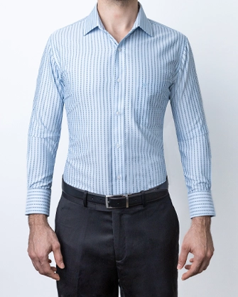 Camisa de vestir slim fit textura bambú celeste