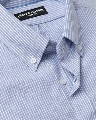 Camisa de vestir oxford rayas manga larga celeste