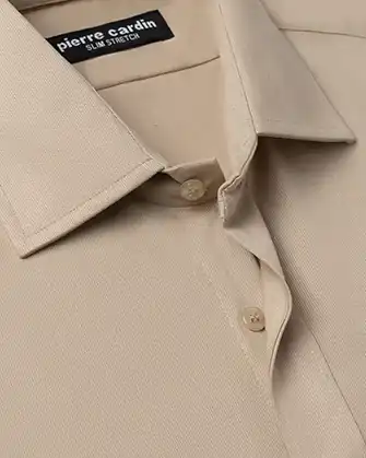 Camisa piqué bambú stretch manga larga beige