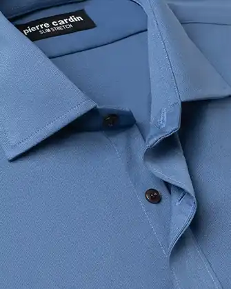 Camisa piqué bambú stretch manga larga azul