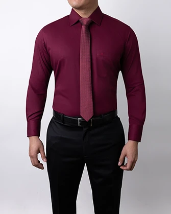 Camisa de vestir slim fit piqué bambú stretch vino