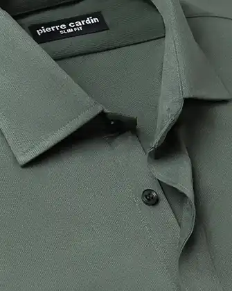 Camisa de vestir slim fit piqué manga larga verde