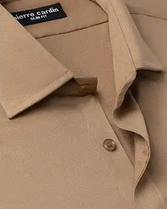 Camisa de vestir slim fit piqué manga larga khaki