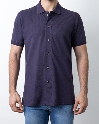 Camisa sport plaquet completo slim fit azul