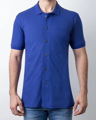 Camisa sport plaquet completo slim fit azul