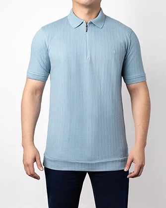 Camisa sport diseño con zipper slim fit turquesa