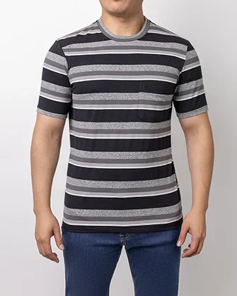 Camiseta rayas cuello redondo slim fit negra
