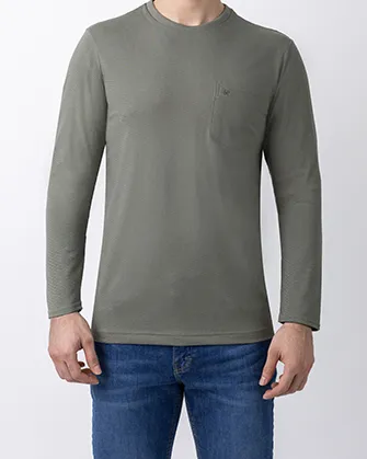 T-shirt moda cuello redondo con bolsa slim fit manga larga verde