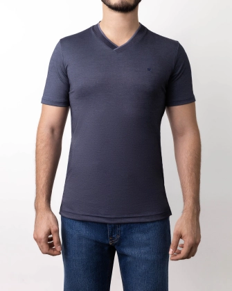 T-shirt moda cuello v slim fit azul