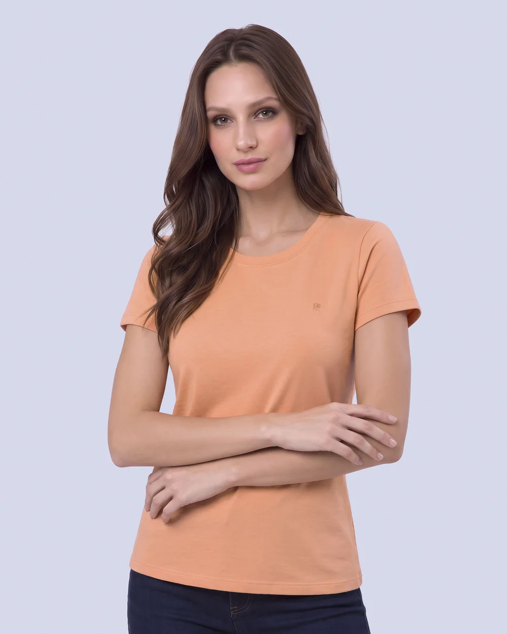 Camiseta lisa cuello redondo manga corta anaranjada