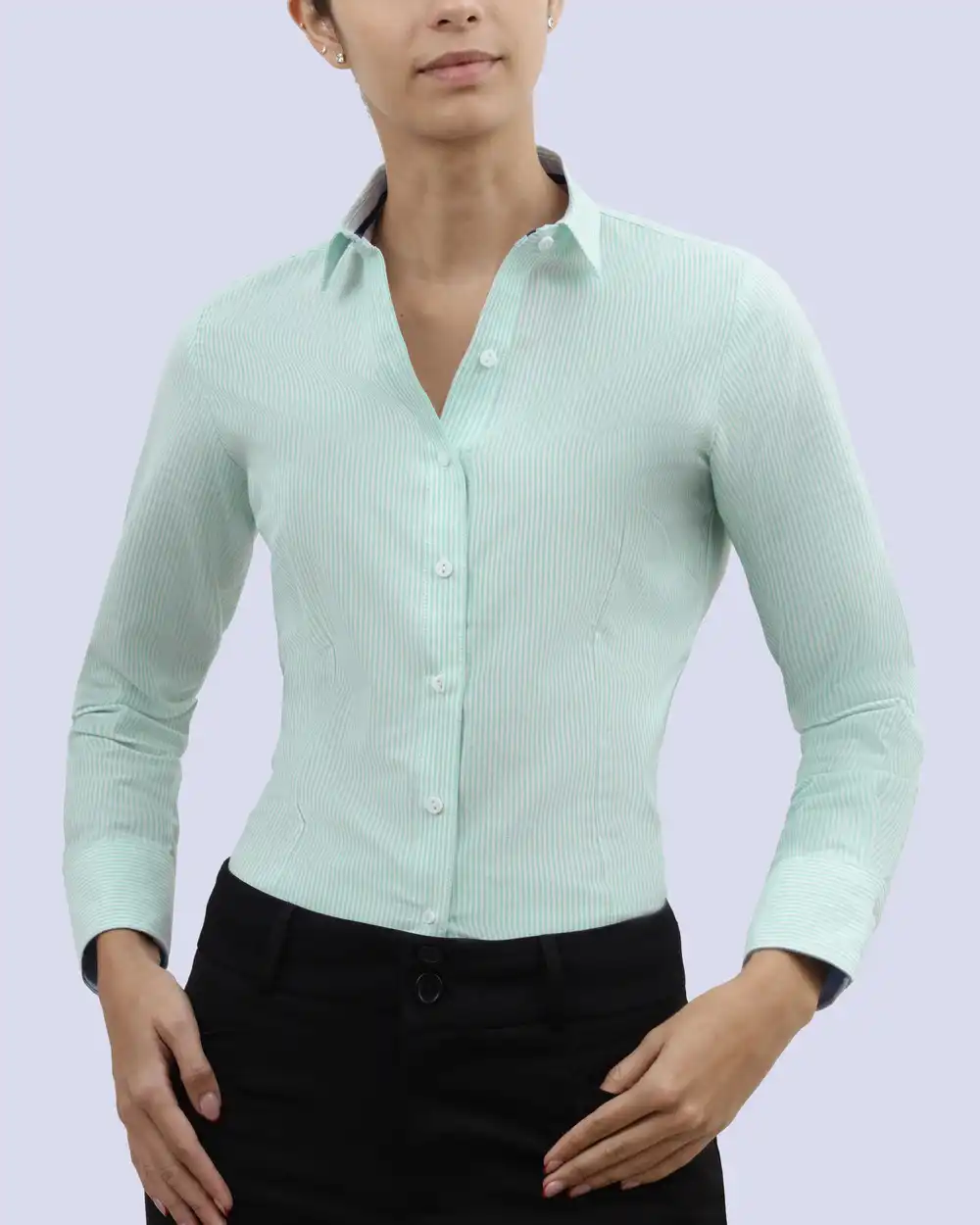 Blusa diseño de vestir slim fit manga larga menta