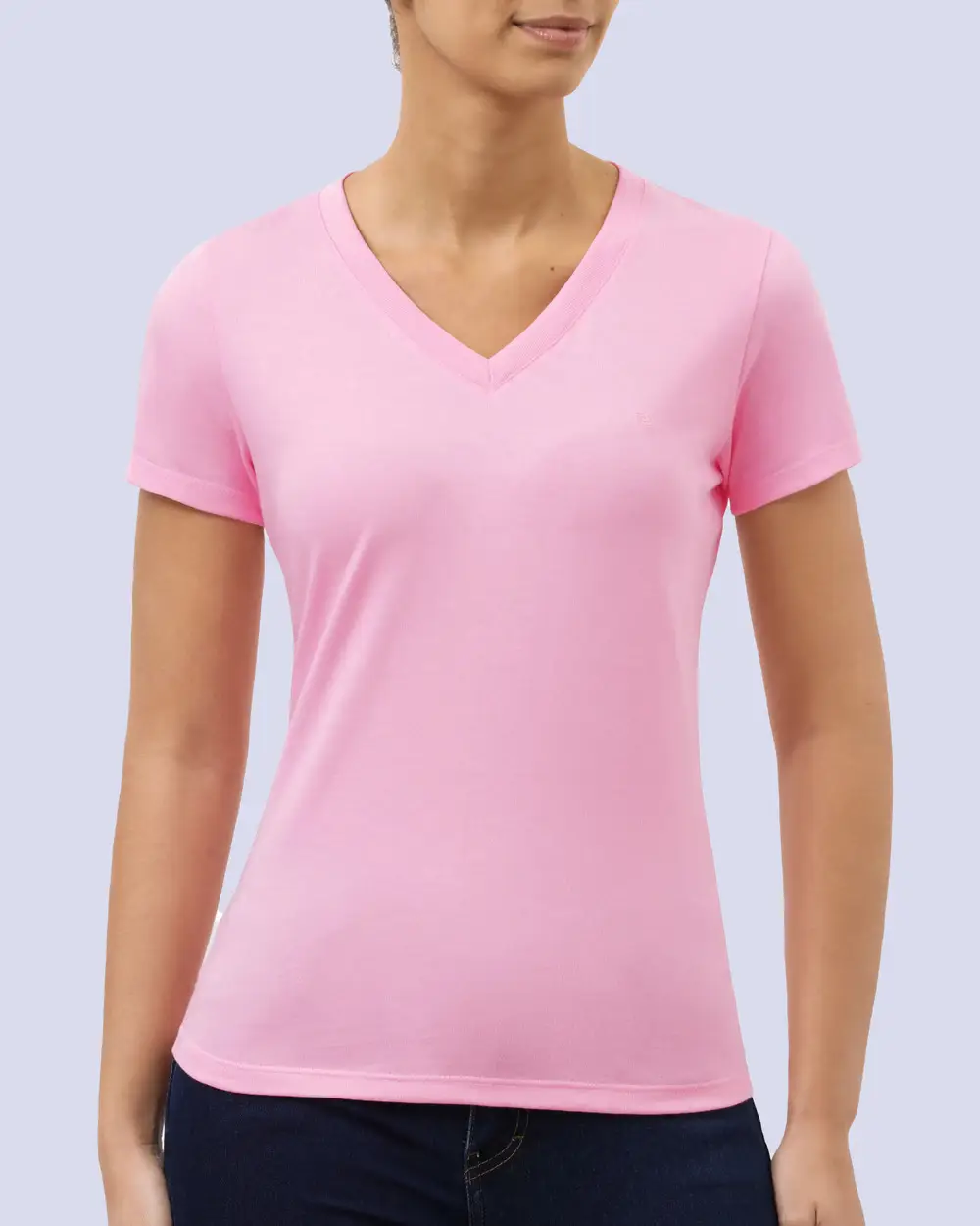 Camiseta dama cuello v color rosado