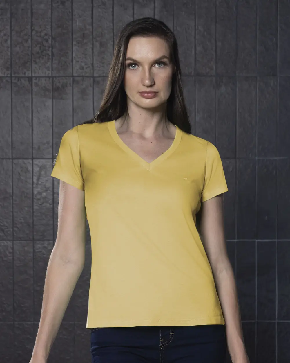 Camiseta dama cuello v color amarillo