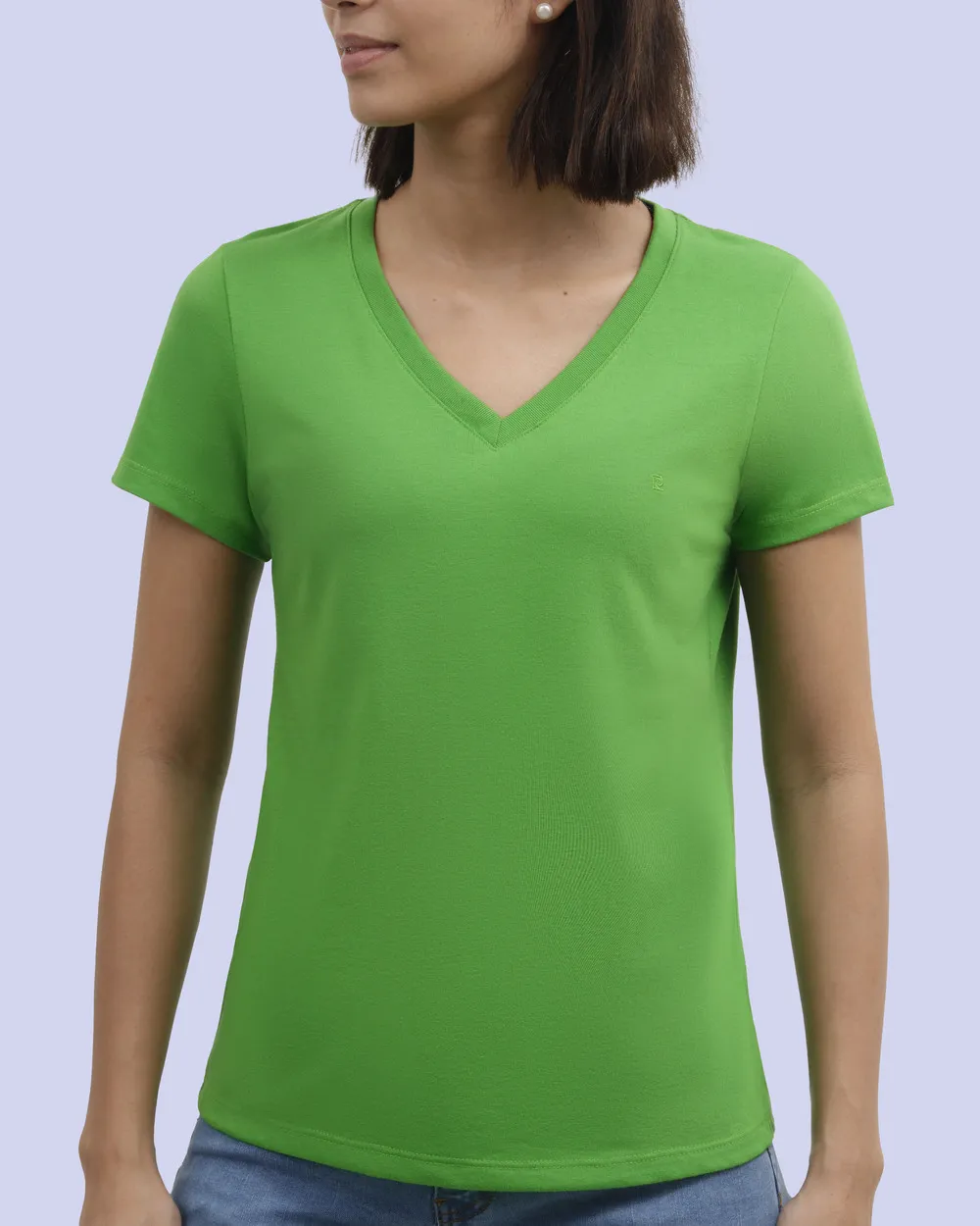 Camiseta lisa cuello v manga corta verde