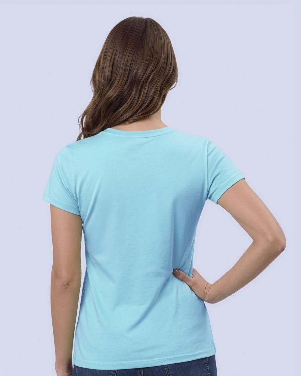 Camiseta lisa cuello v manga corta celeste
