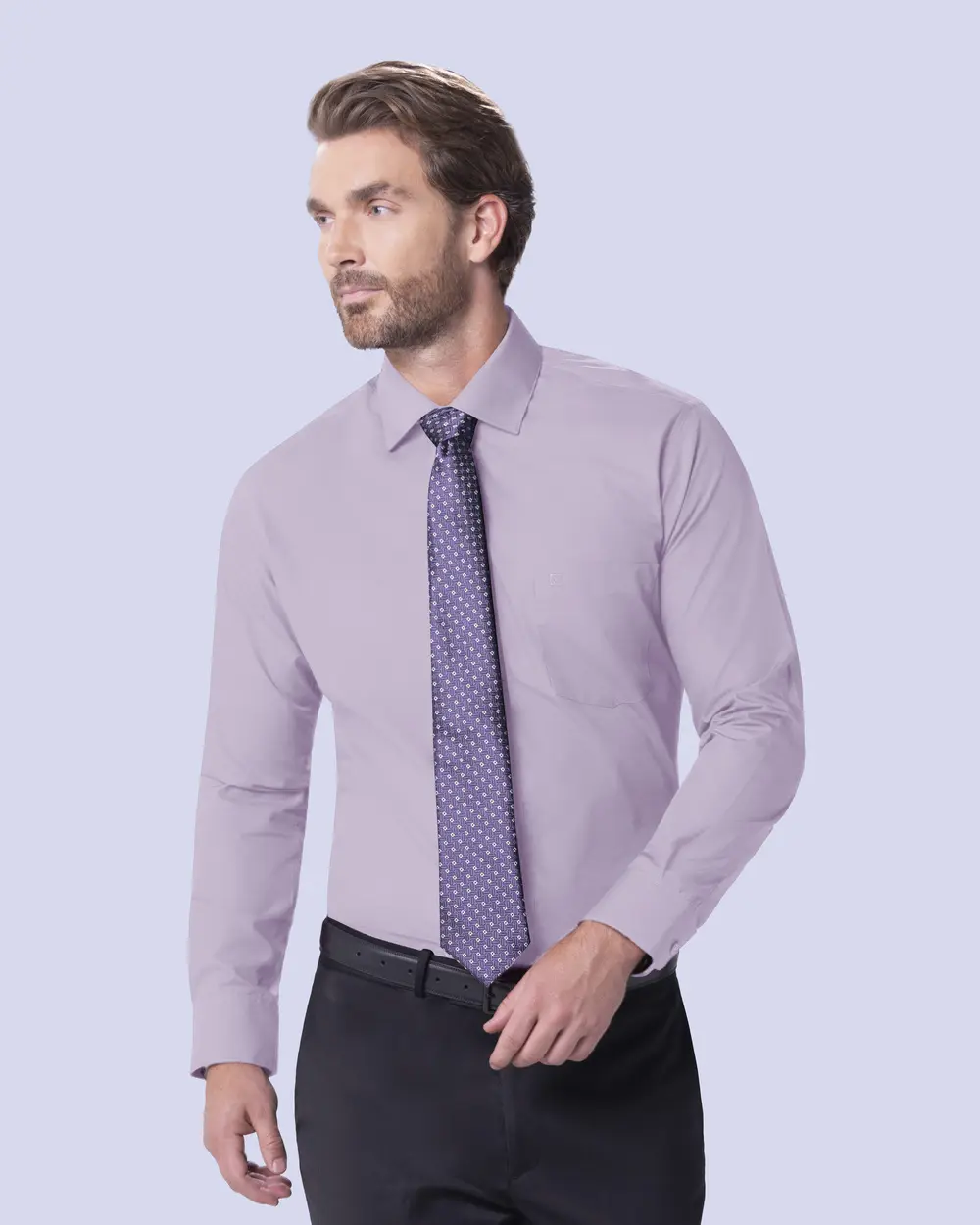 Camisa de vestir lisa manga larga morado slim fit