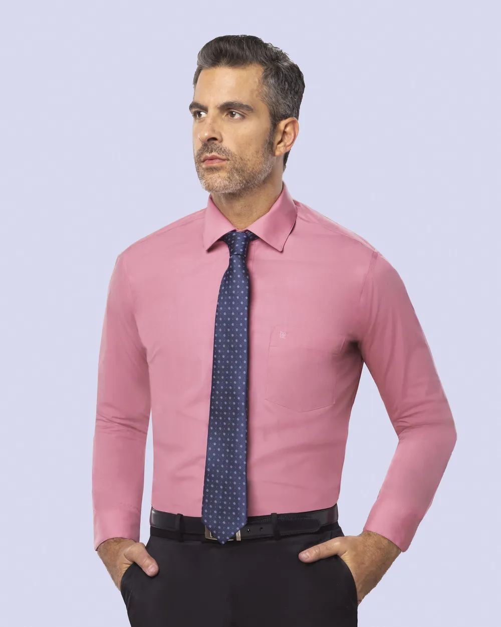 Camisa de vestir clásica rosada manga larga slim fit