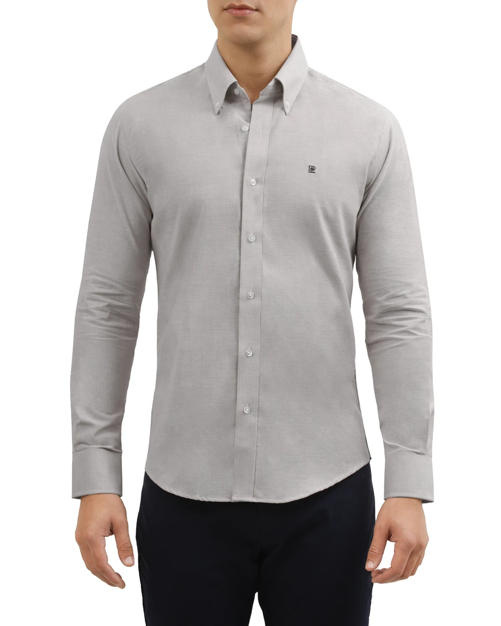 Camisa slim fit manga larga   oxford color gris
