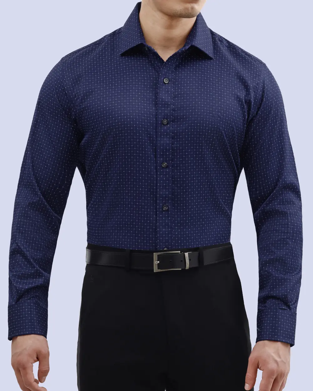 Camisa de vestir stretch textura azul manga larga