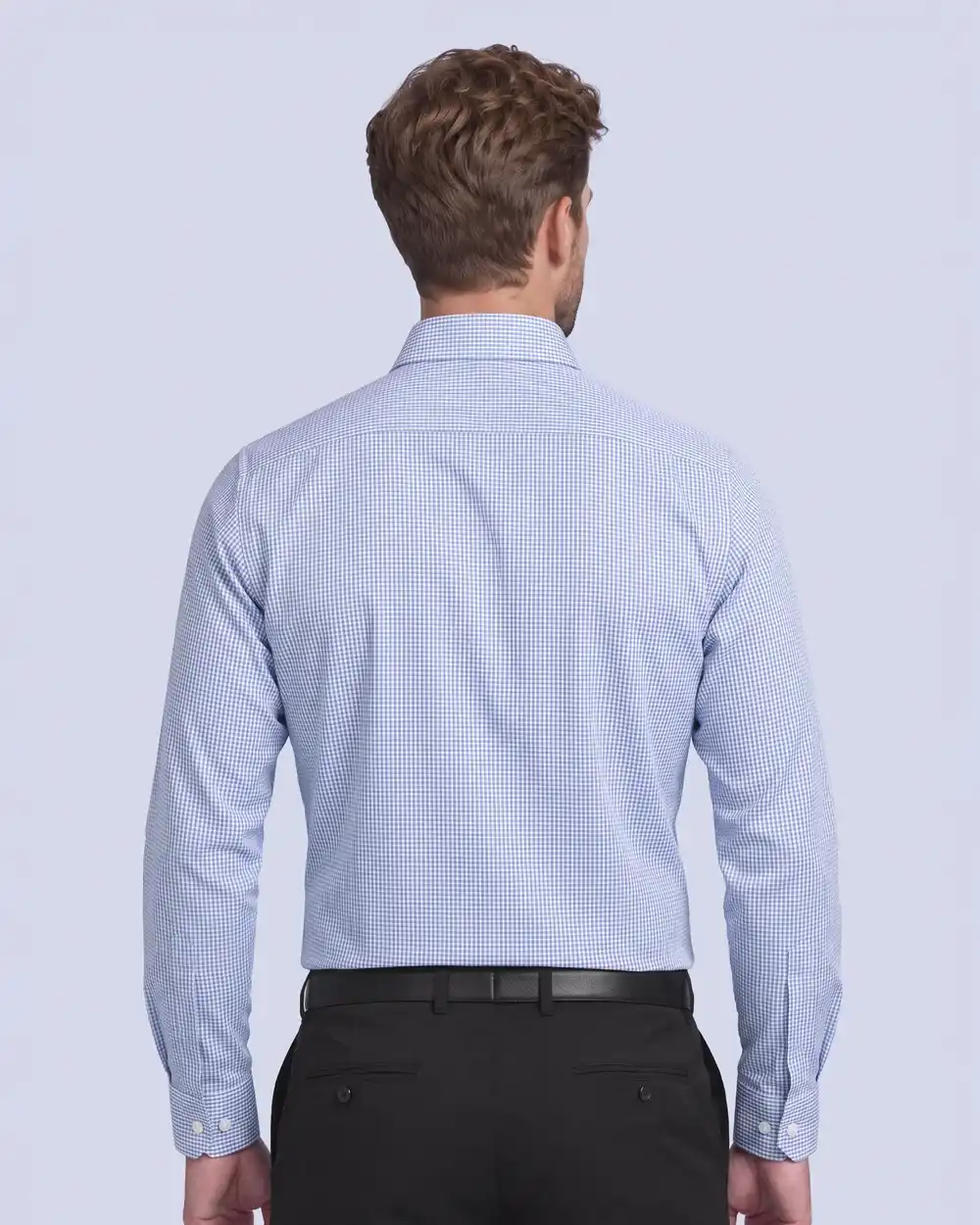 Camisa de vestir slim fit mini cuadros  verde bambú stretch