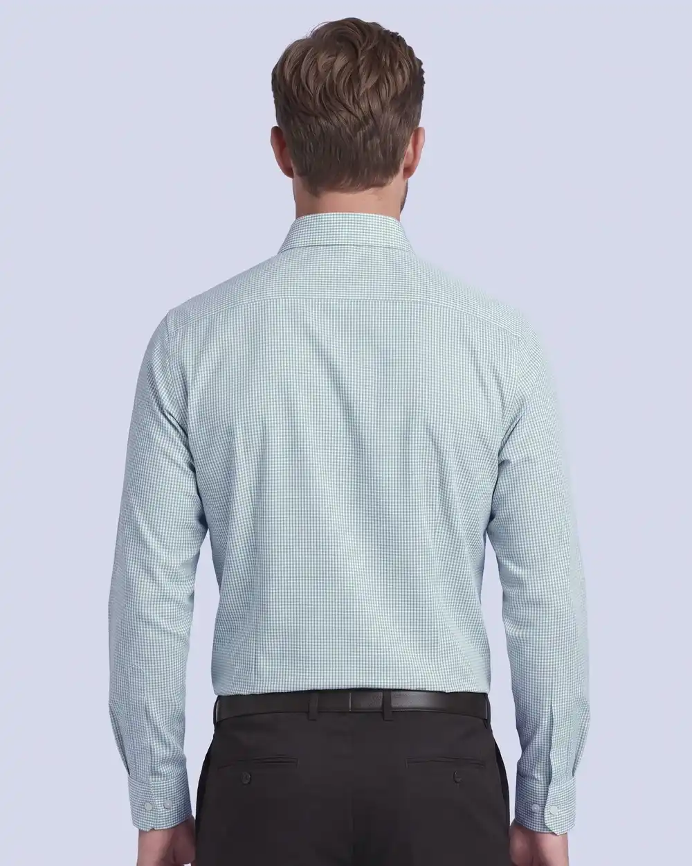 Camisa de vestir slim fit mini cuadros  verde bambú stretch