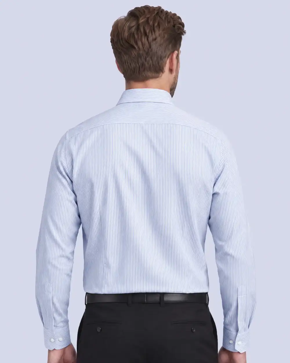 Camisa de vestir slim fit mini rayada celeste bambú stretch