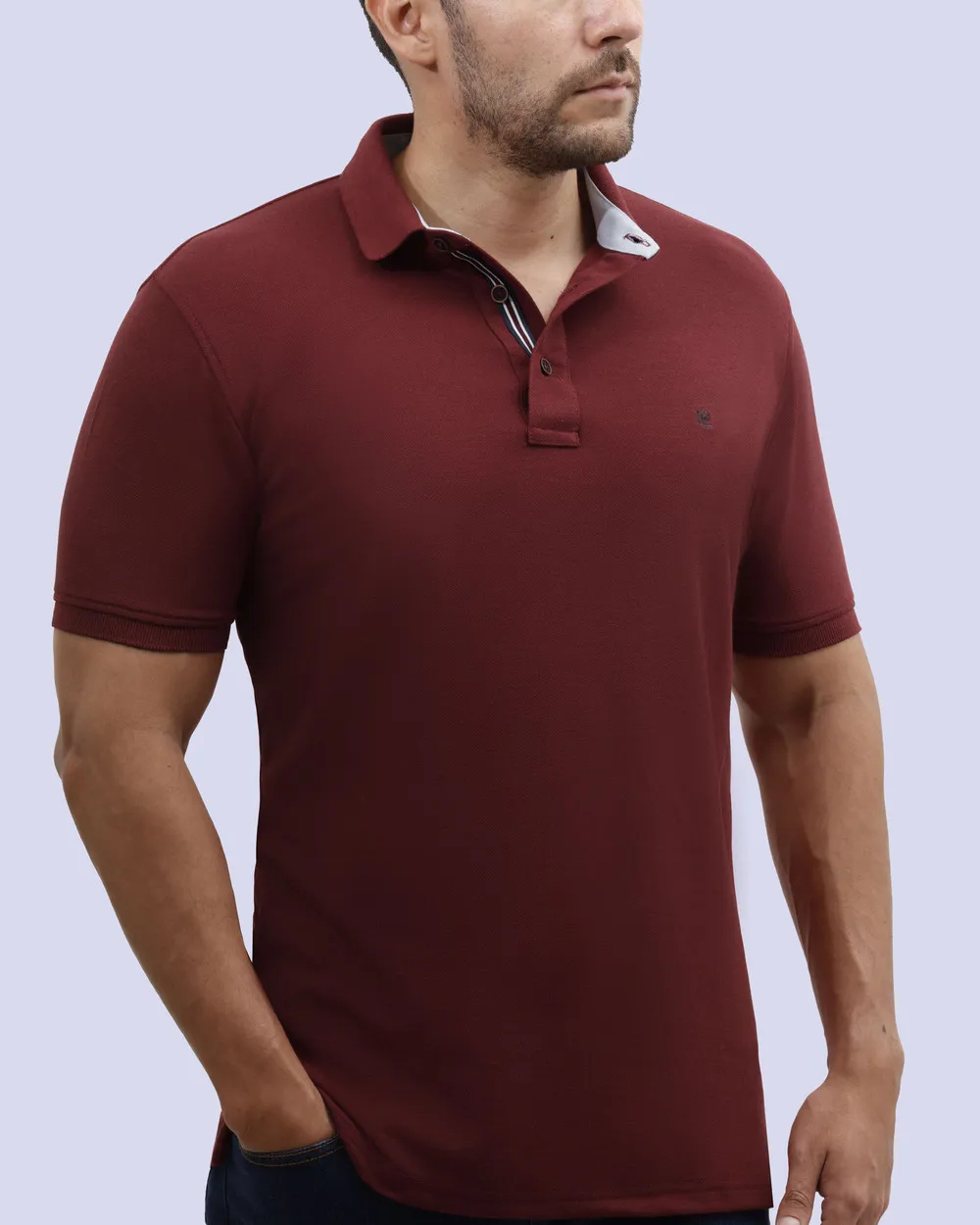 Camisa sport lisa slim fit manga corta cooling tech vino