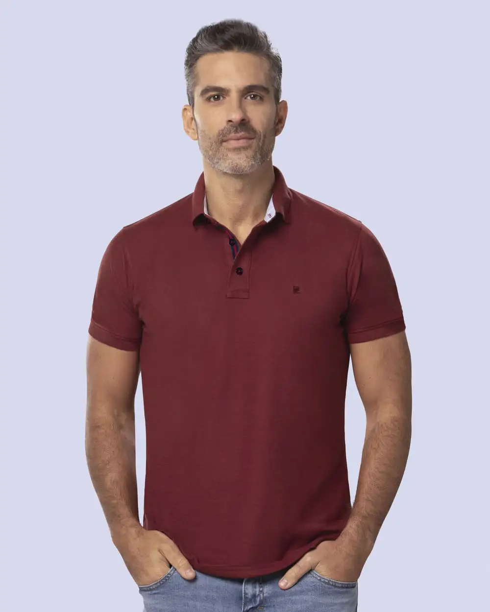 Camisa sport lisa slim fit manga corta cooling tech vino