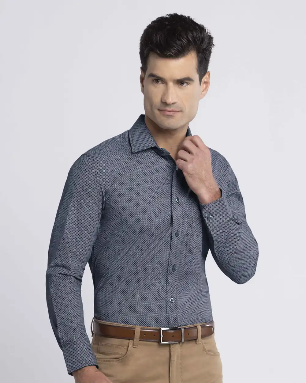Camisa estampada de vestir slim fit manga larga para caballero pierre cardin color gris