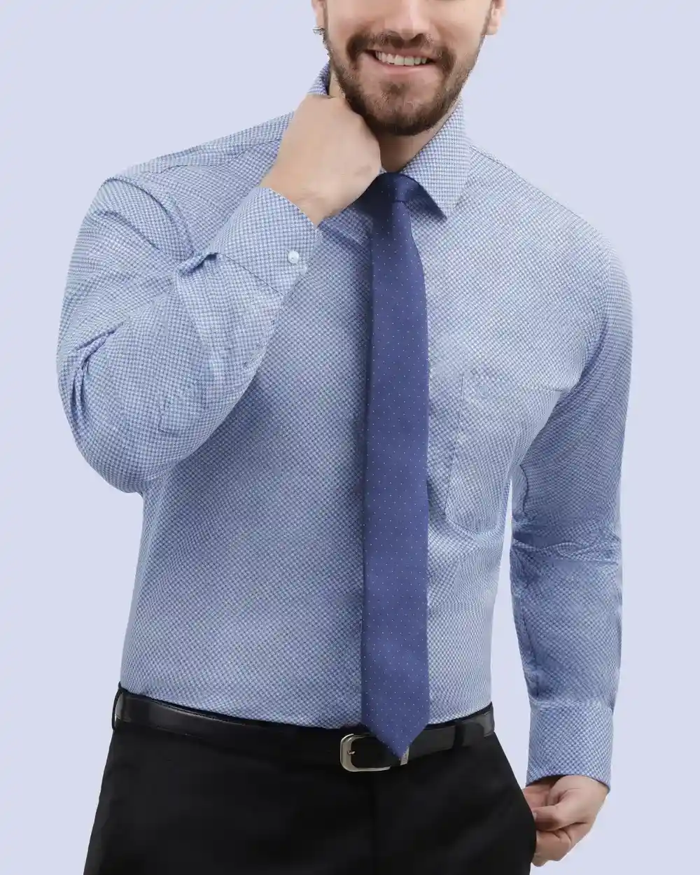 Camisa de vestir estampada azul manga larga slim fit