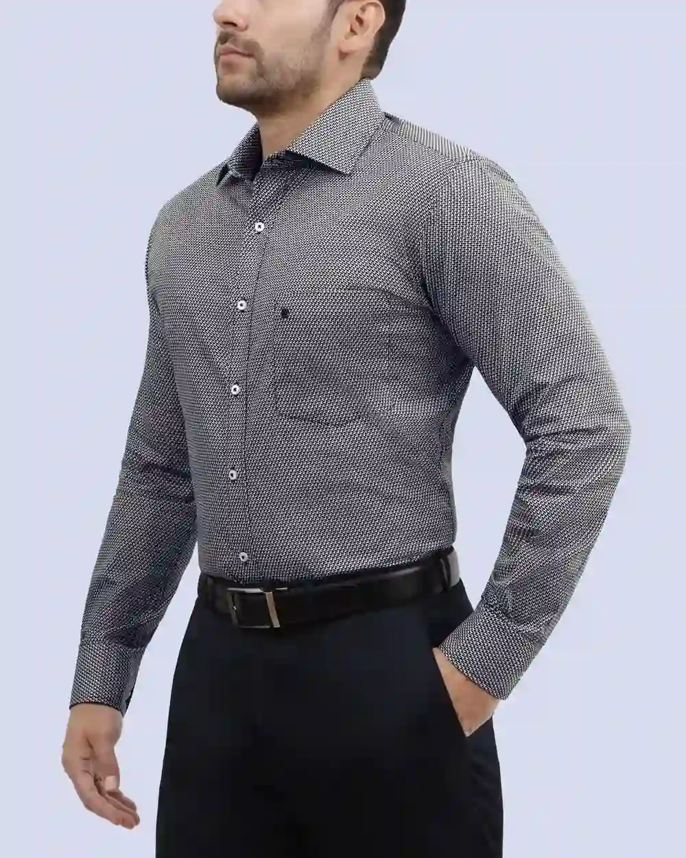 Camisa de vestir estampada negra manga larga slim fit