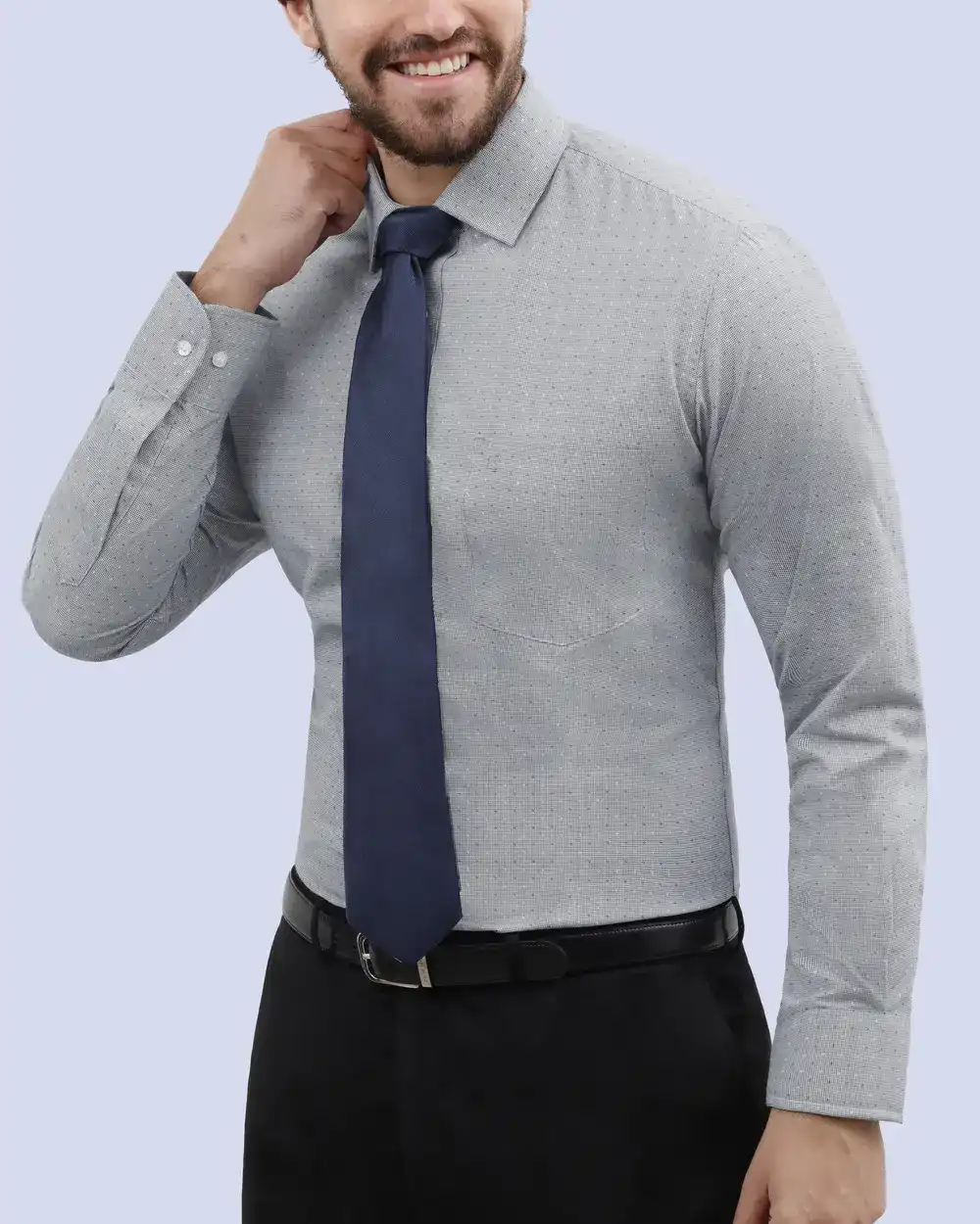 Camisa de vestir estampada gris manga corta slim fit