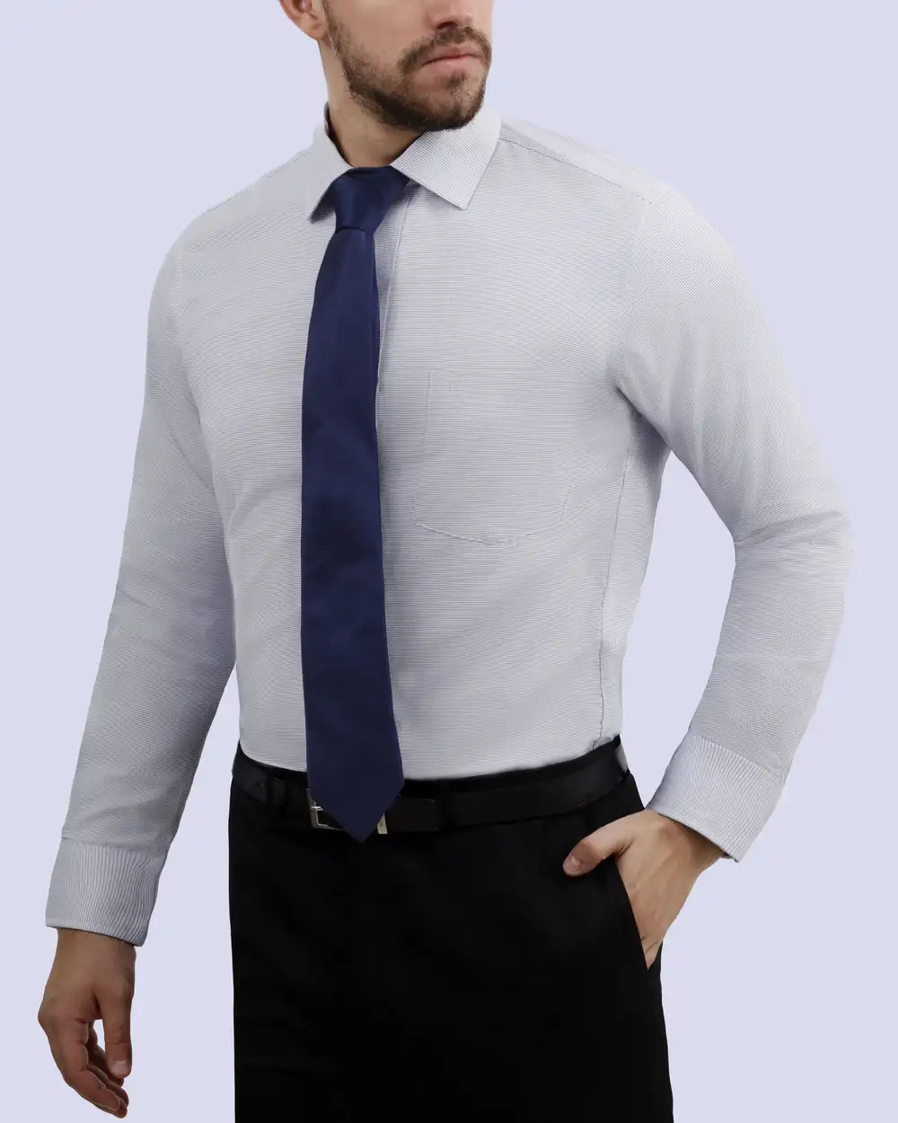 Camisa de vestir diseño jackard celeste manga larga slim fit