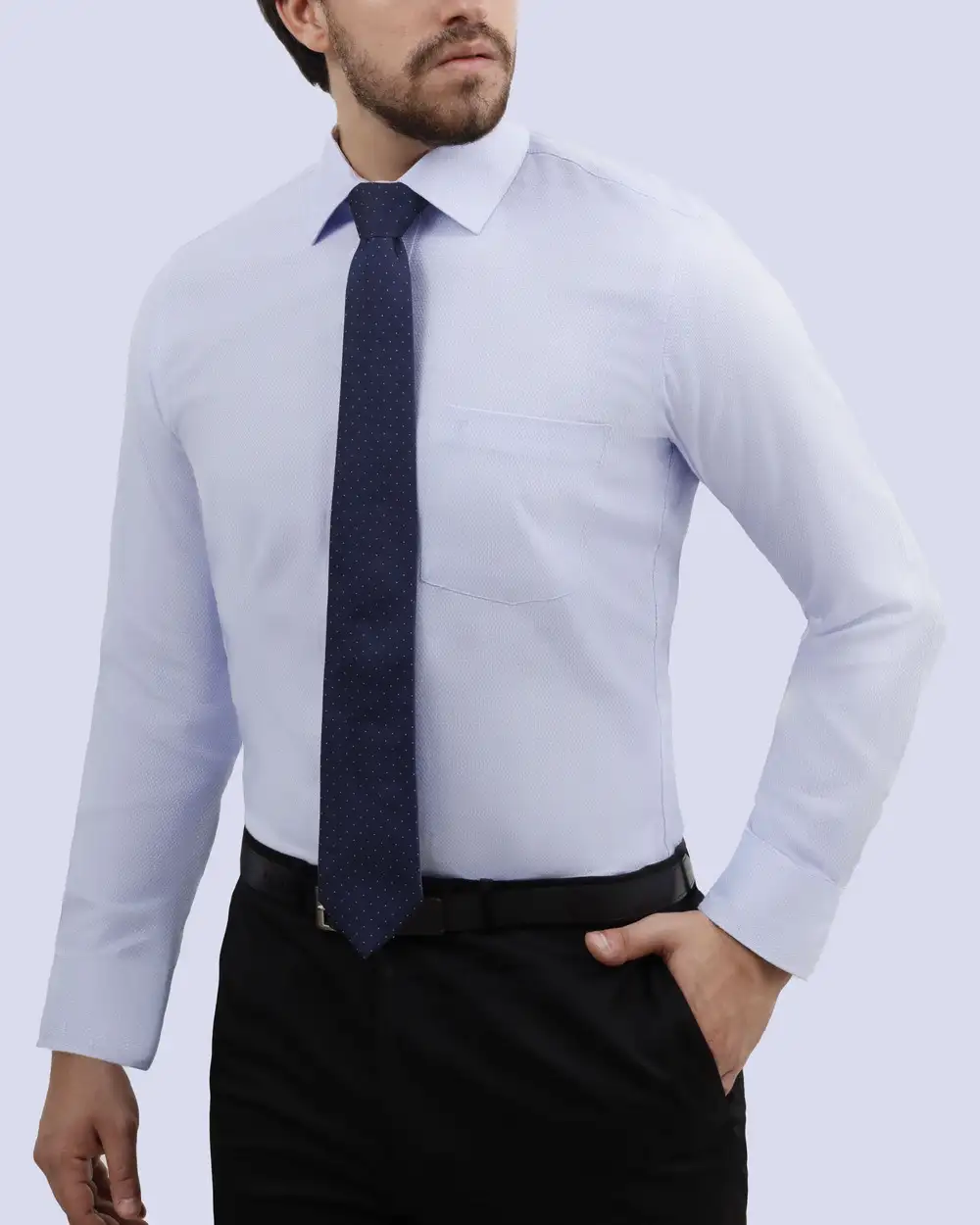 Camisa de vestir diseño jackard lila manga larga slim fit