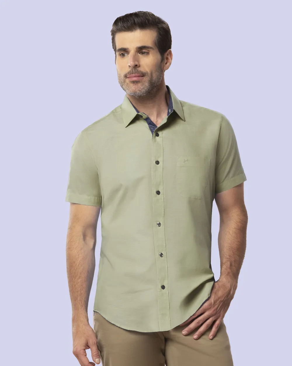 Camisa de vestir textura manga corta slim fit verde