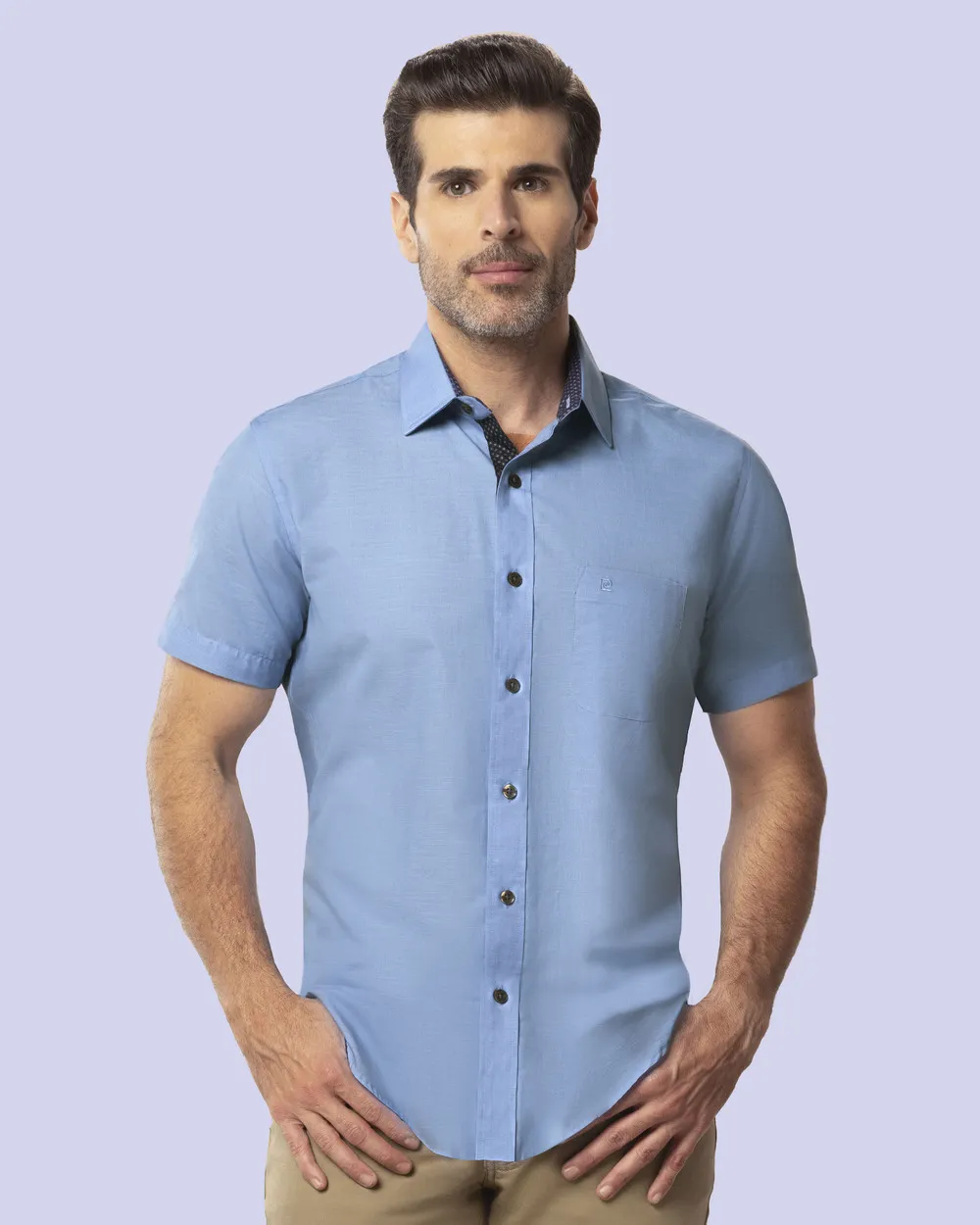 Camisa de vestir textura manga corta slim fit celeste