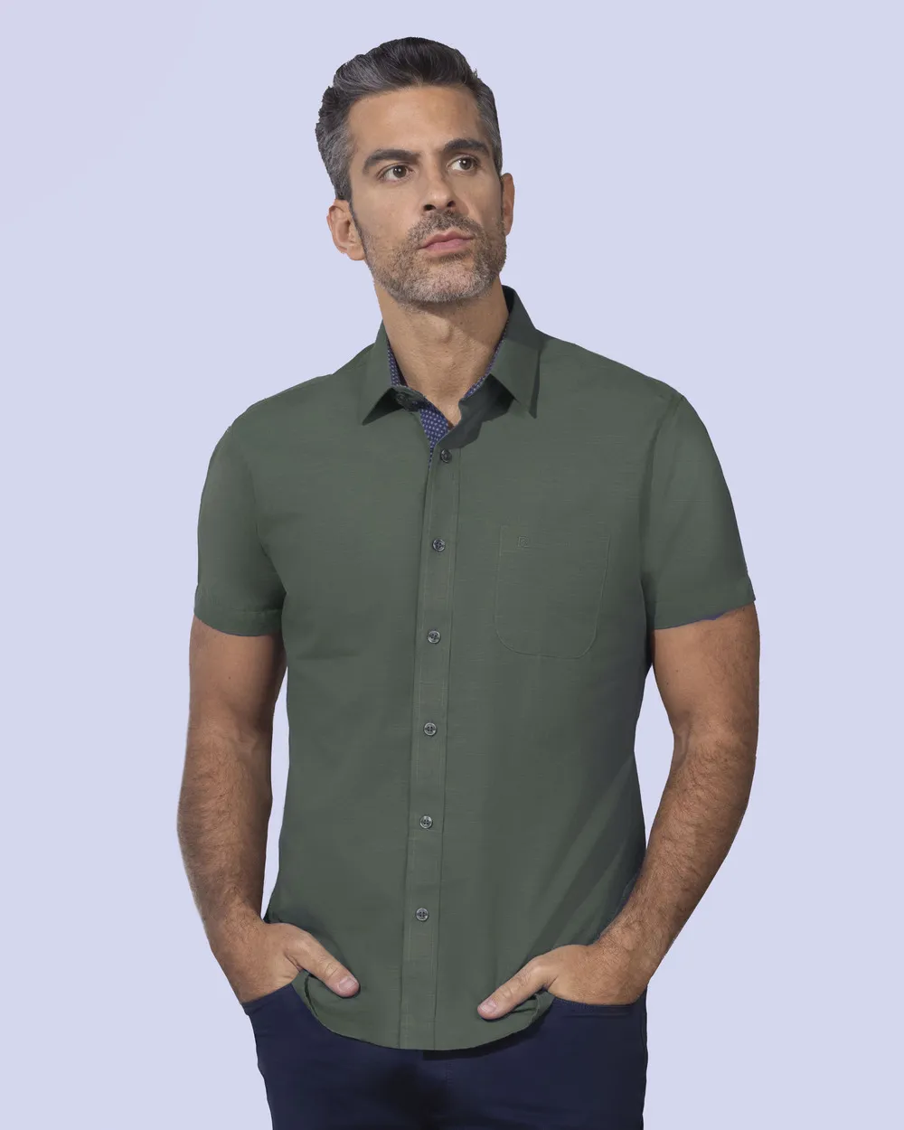 Camisa textura slim fit manga corta verde