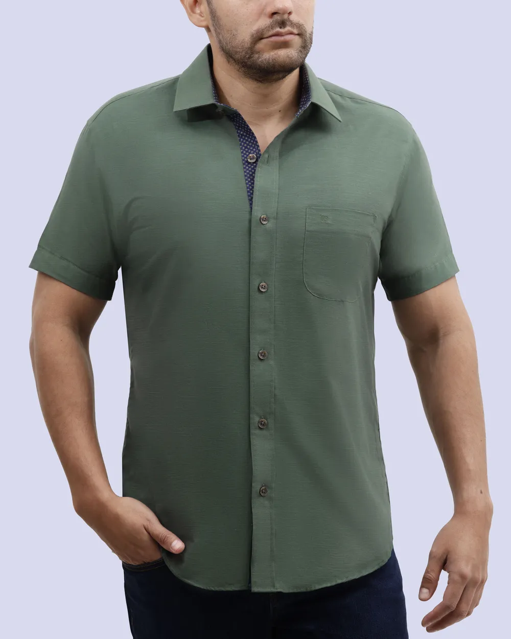 Camisa textura slim fit manga corta verde