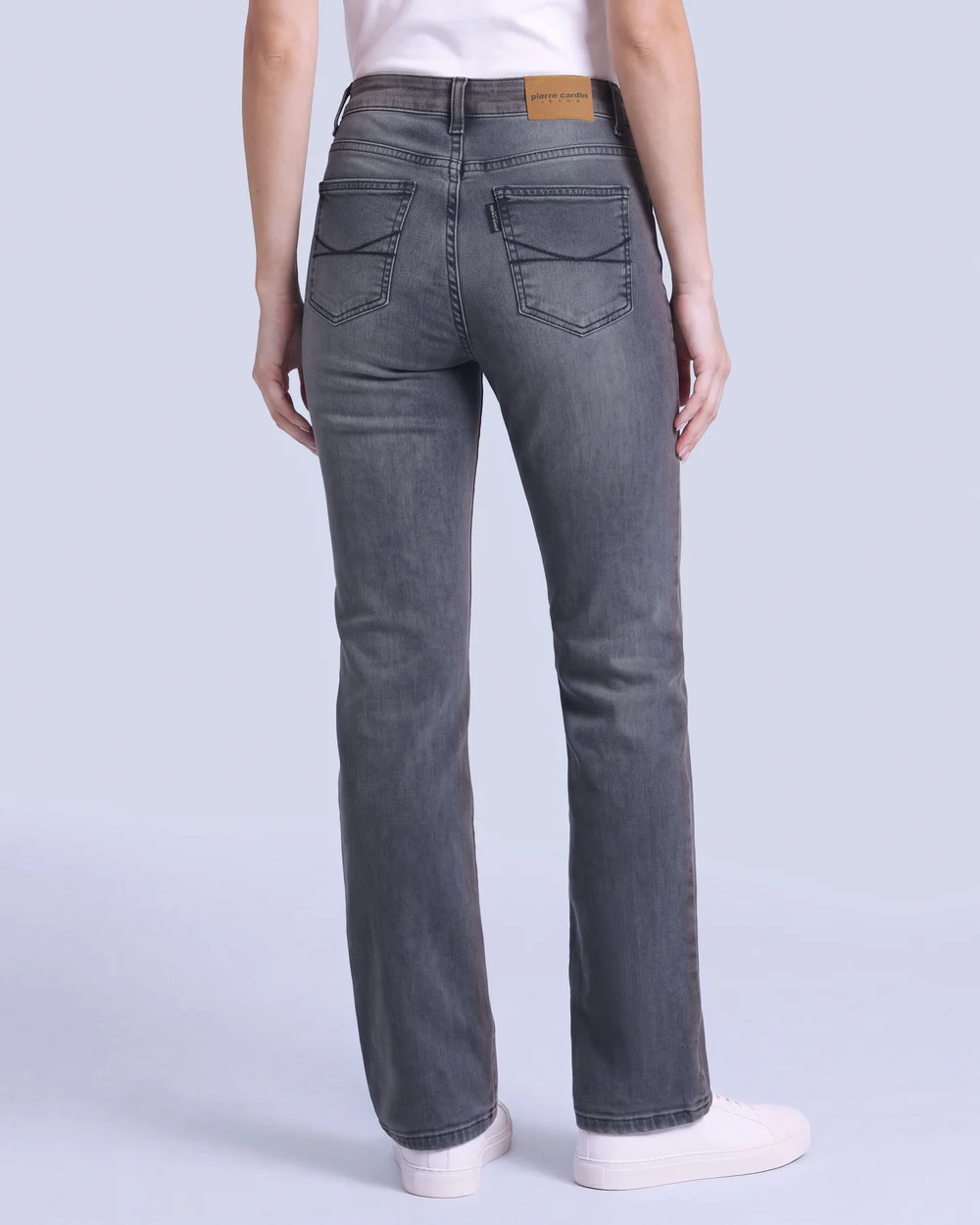 Jeans tiro alto con un botón estilo recto 421 gris